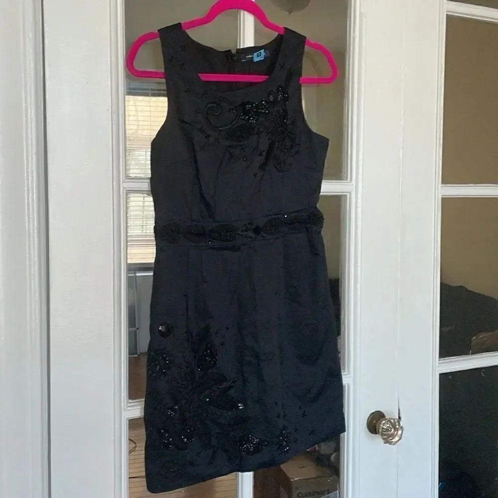 French connection black embroidered waist beaded office formal cocktail dress
